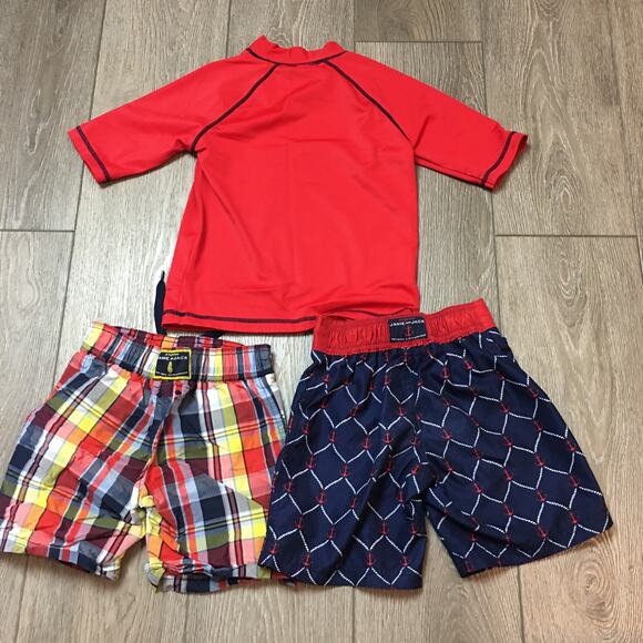 Janie and Jack Sailor Anchor Swim Rashguard Trunks boy size 3 Red Blue Plaid - Picture 5 of 6